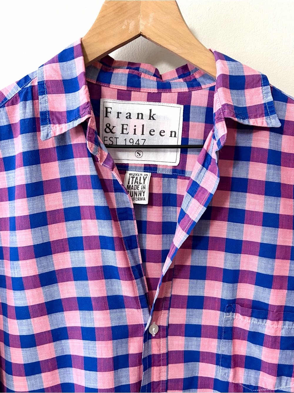 Frank & Eileen The Eileen Relaxed Button Up Shirt Italian Cotton Pink Blue Plaid - Picture 3 of 13